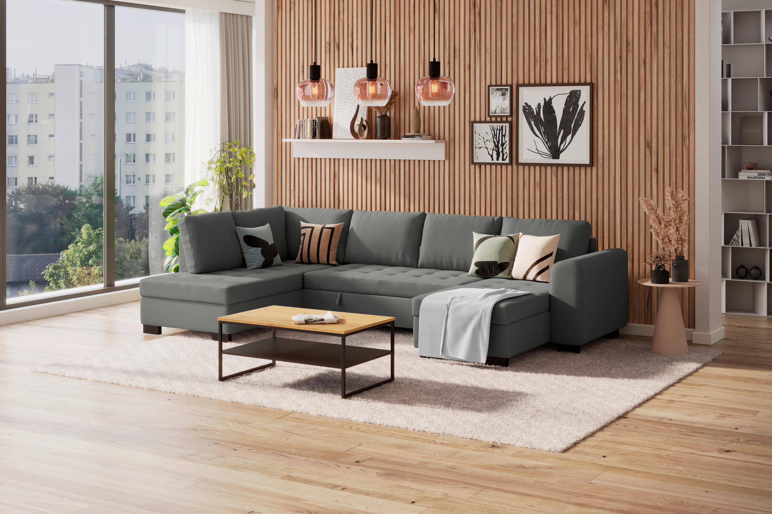 WOHNLANDSCHAFT Anthrazit Mikrofaser  - Anthrazit/Schwarz, MODERN, Kunststoff/Textil (178/305/155cm) - P & B