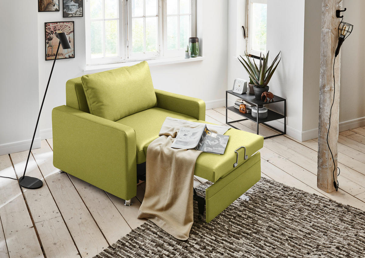 SCHLAFSESSEL Chenille Limette  - Limette/Alufarben, Konventionell, Textil/Metall (106/90/100cm) - Beldomo Style