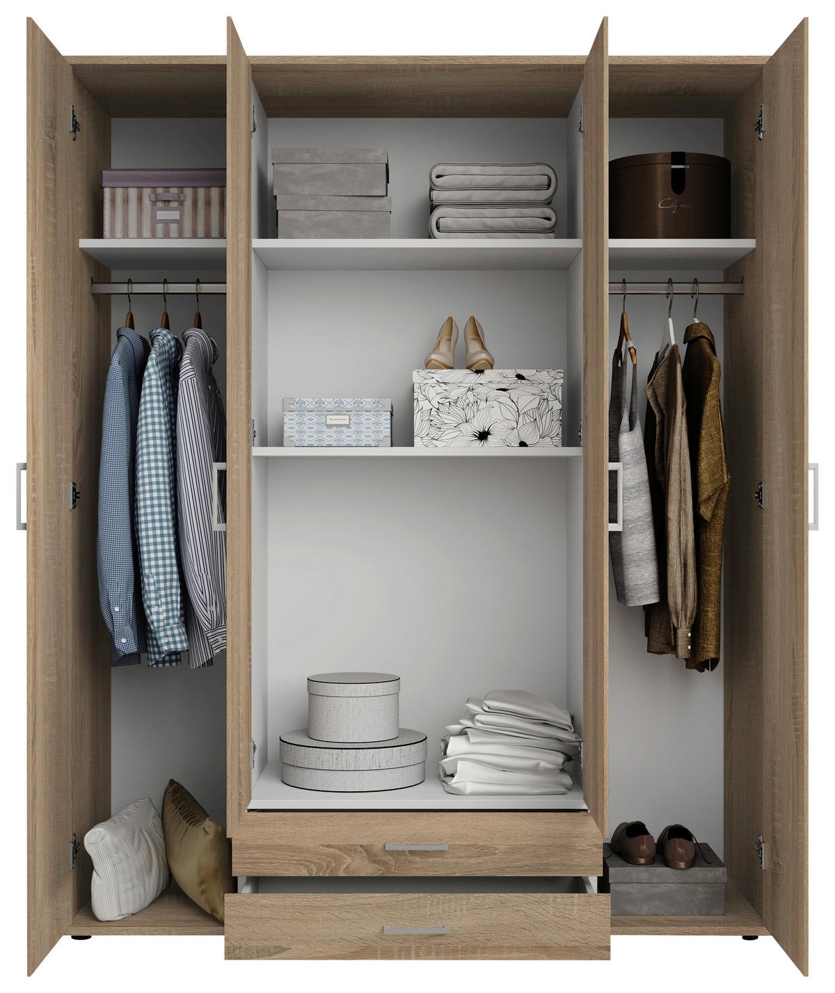 OMARA S KLASIČNIMI VRATI, hrast sonoma  - barve aluminija/hrast sonoma, Basics, umetna masa/steklo (159/196/54cm) - Carryhome