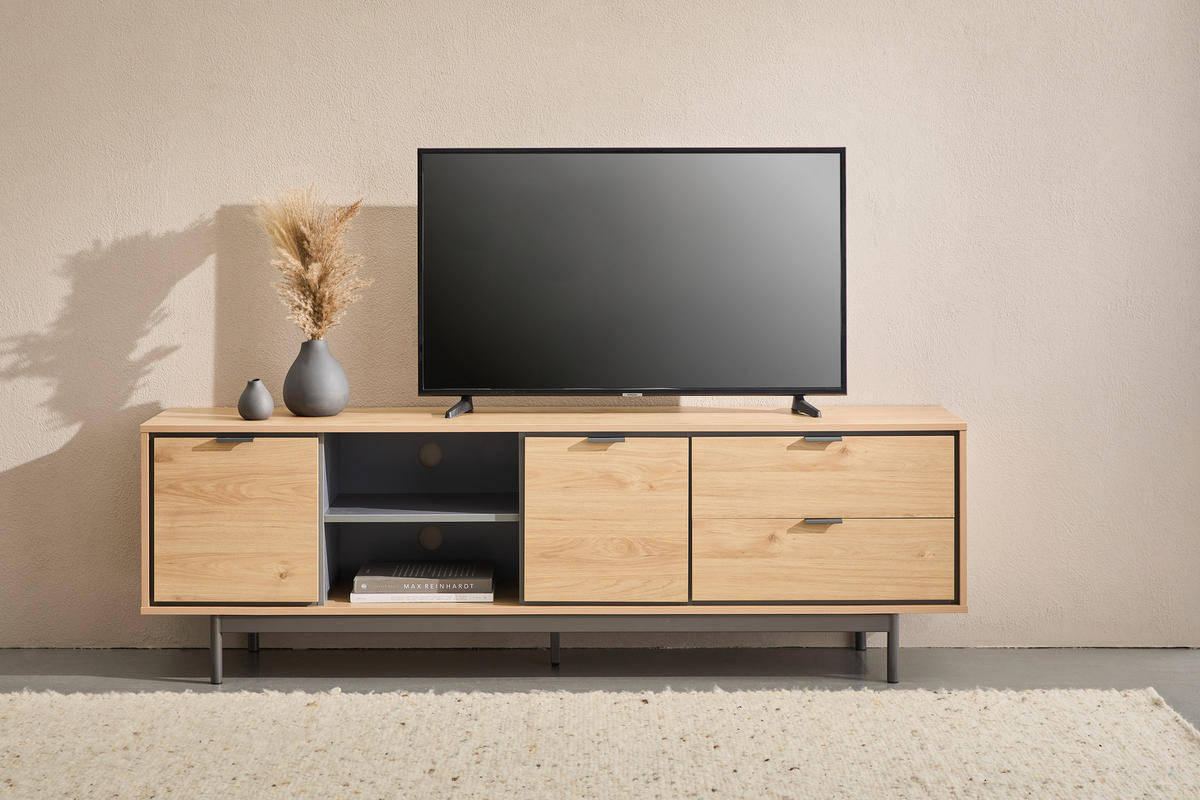 LOWBOARD META  in 180/56,2/40 cm  - Eichefarben/Anthrazit, Design, Holzwerkstoff/Metall (180/56,2/40cm) - Xora