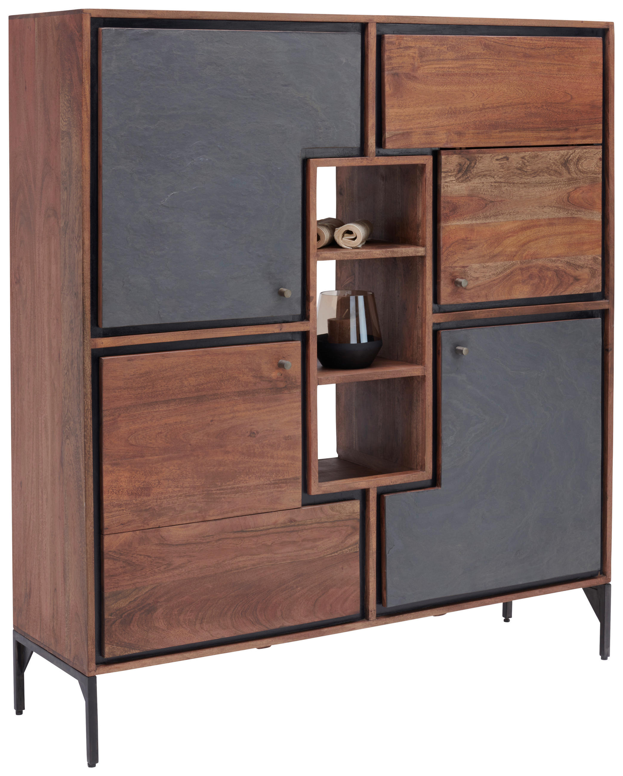 HIGHBOARD SCHIEFER  in 130/147/40 cm  - Braun/Grau, MODERN, Holz/Stein (130/147/40cm) - Livetastic