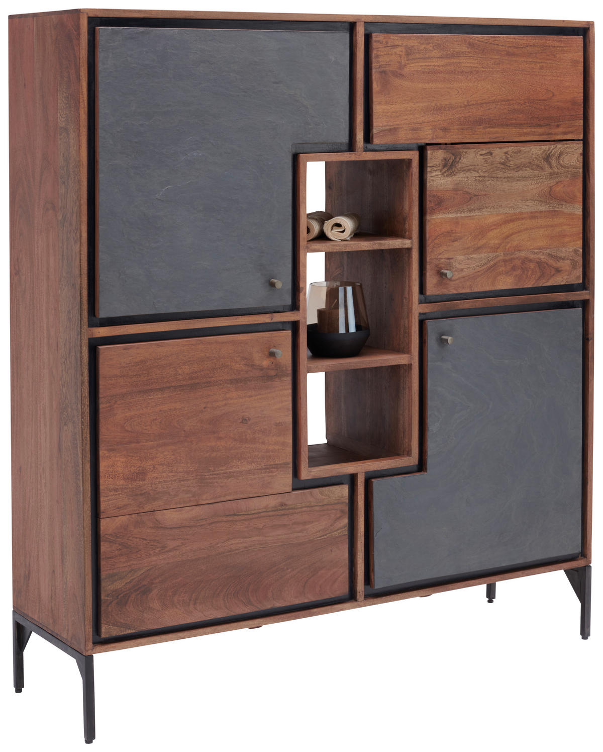 HIGHBOARD SCHIEFER  in 130/147/40 cm  - Braun/Grau, MODERN, Holz/Stein (130/147/40cm) - Livetastic