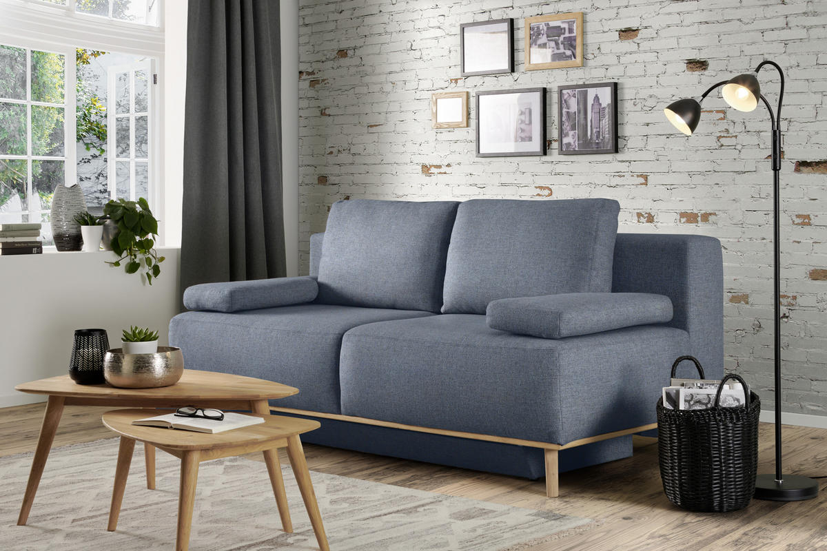 BOXSPRINGSOFA  mit Stoffauswahl, Rücken echt Blau, Grau  - Blau/Grau, Design, Holz/Textil (203/97/107cm) - Dieter Knoll