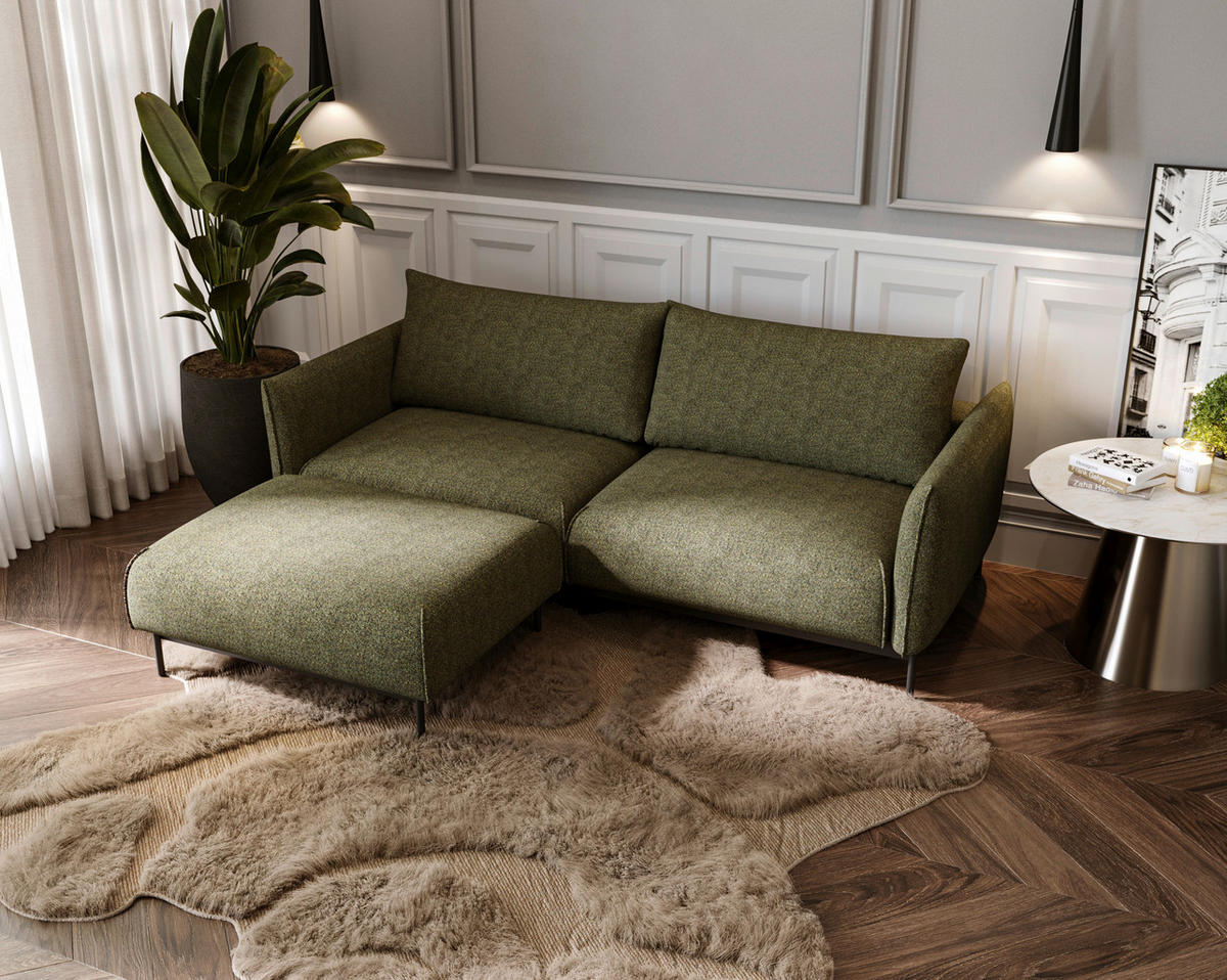 SOFA in Chenille Grün  - Schwarz/Grün, Design, Textil/Metall (223/96/95cm) - Livetastic