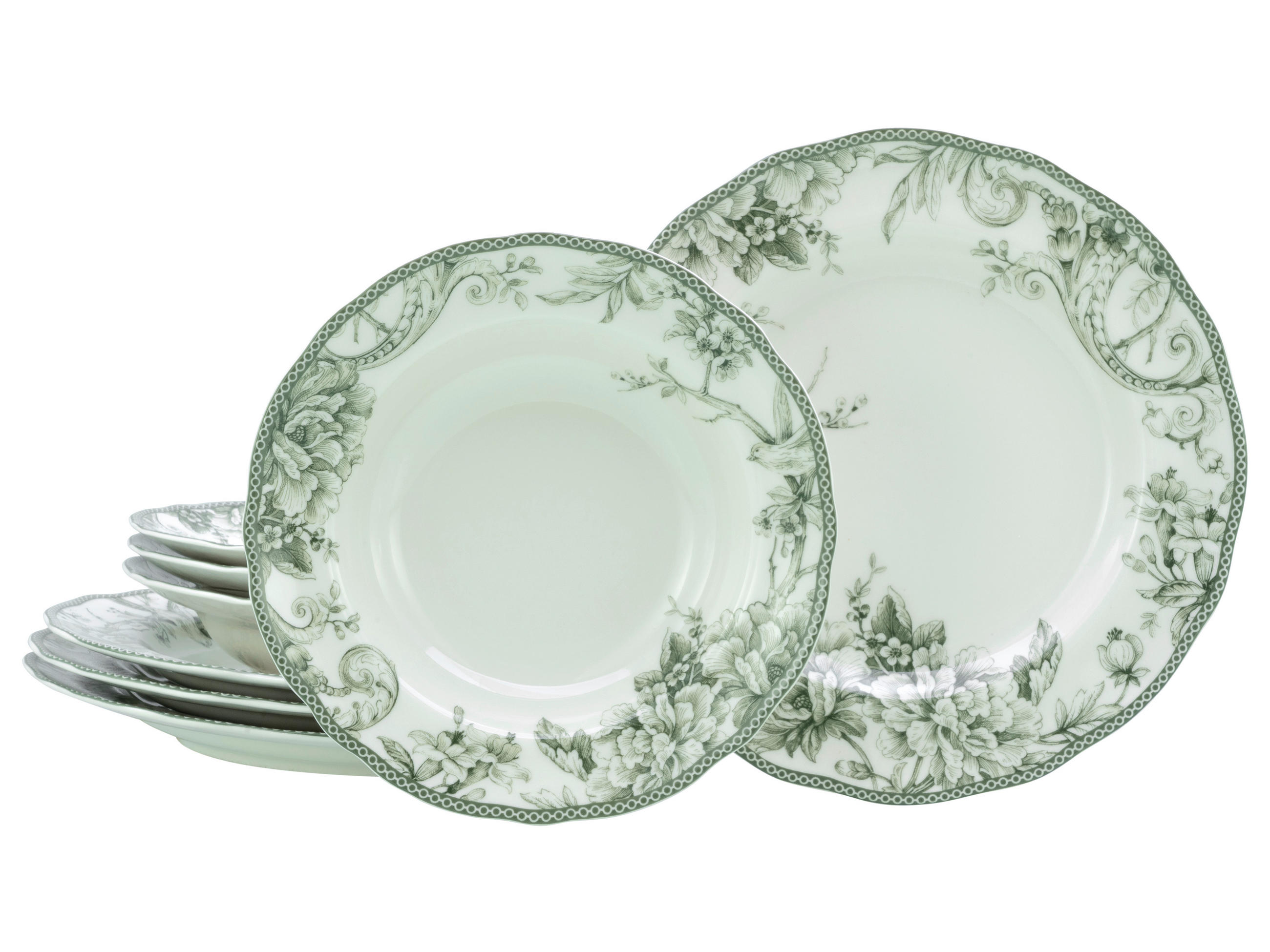 TAFELSERVICE Grün, Weiß Adelaide Grün 8-teilig  - Weiß/Grün, Basics, Keramik - Creatable