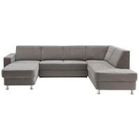 Wohnlandschaft inkl.Funktionen Grau Chenille  - Chromfarben/Grau, Design, Kunststoff/Textil (165/301/198cm) - Xora