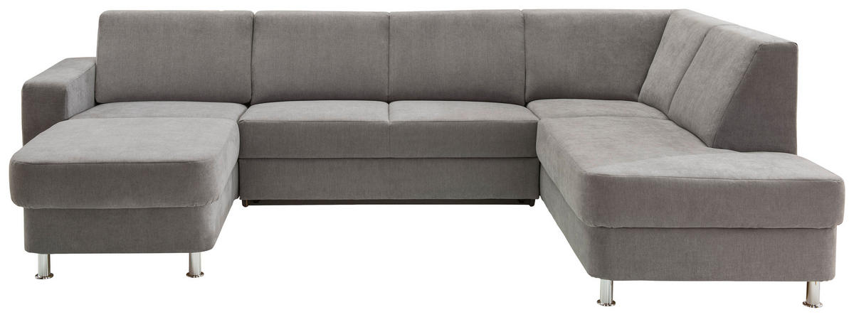 Wohnlandschaft inkl.Funktionen Grau Chenille  - Chromfarben/Grau, Design, Kunststoff/Textil (165/301/198cm) - Xora