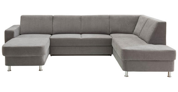 Wohnlandschaft inkl.Funktionen  in Chenille Grau  - Chromfarben/Grau, Design, Kunststoff/Textil (165/301/198cm) - Xora