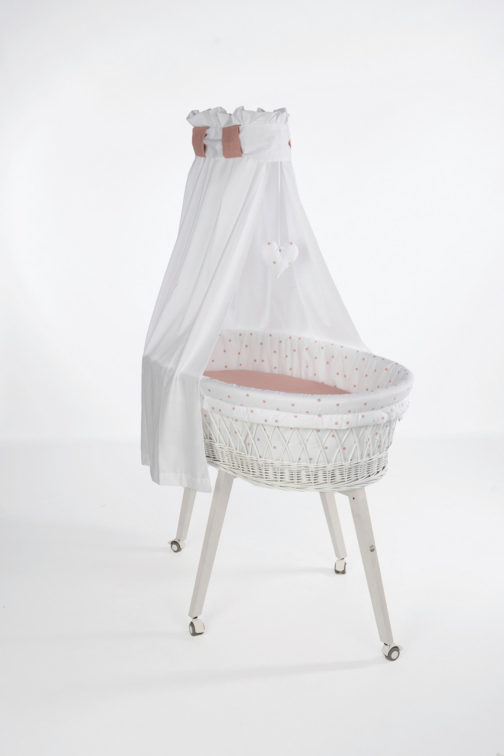 STUBENWAGEN-KOMPLETTSET Babybett Lounge Weiß, Punkte Buche  Rosa, Weiß  - Rosa/Weiß, Basics, Holz/Textil (60/167/100cm) - Mionido