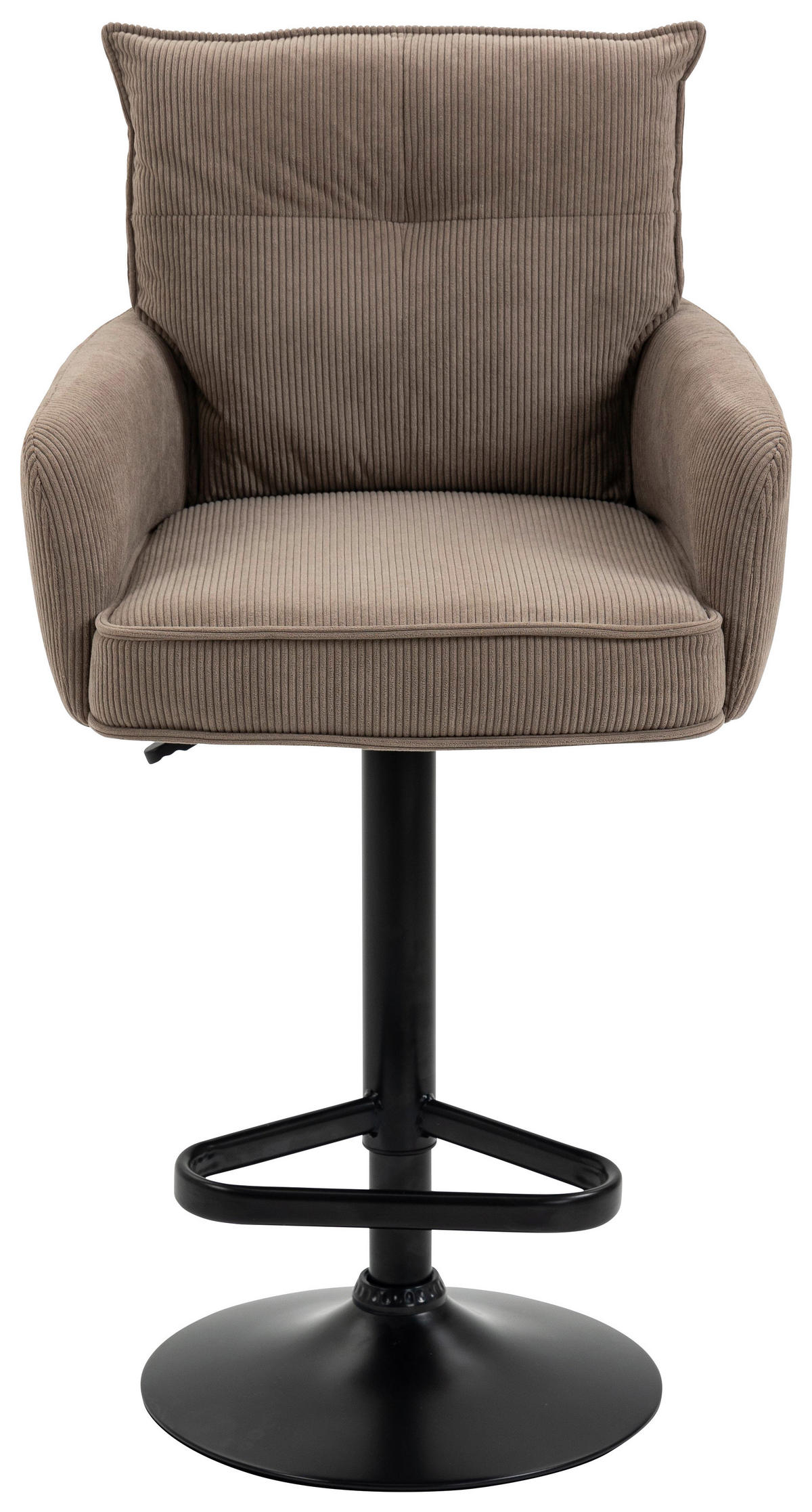 BARHOCKER Cord Braun, Schwarz Eisen Stoffauswahl, Sitzfläche 360° drehbar, inklusive Armlehnen  - Schwarz/Braun, Design, Textil/Metall (54/98-120/58cm) - Novel