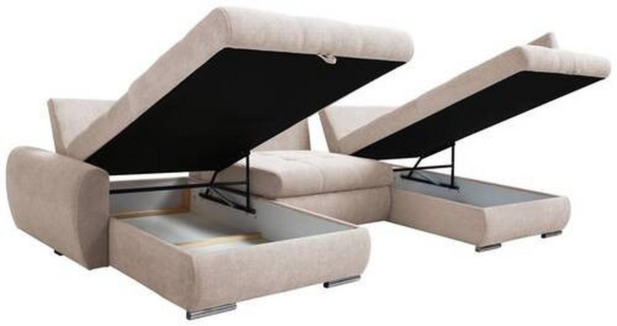 ECKSOFA in Velours Beige  - Chromfarben/Beige, Design, Kunststoff/Textil (174/322/173cm) - Livetastic