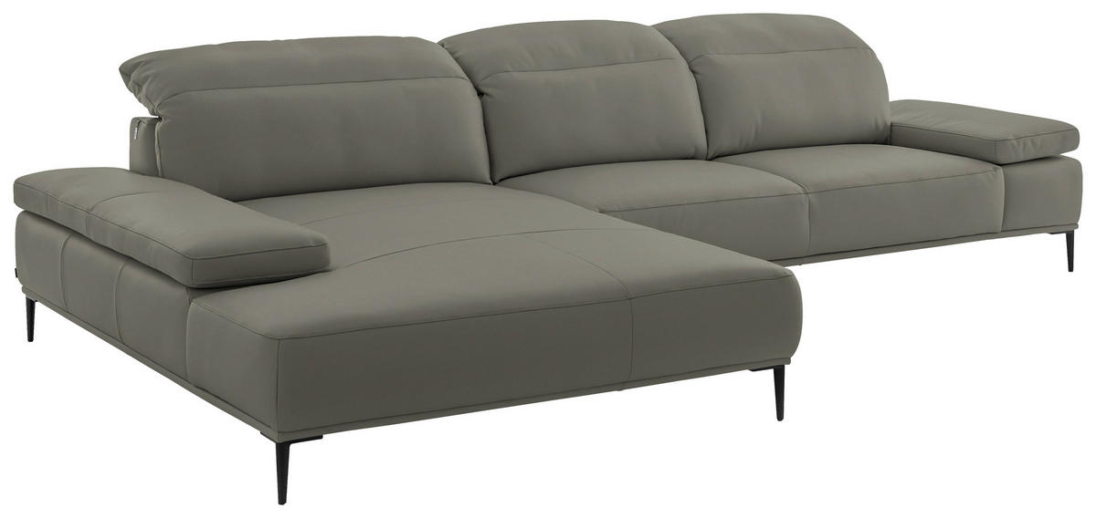 ECKSOFA  in Echtleder Grau  206/322 cm  - Schwarz/Grau, MODERN, Leder/Metall (206/322cm) - Chilliano