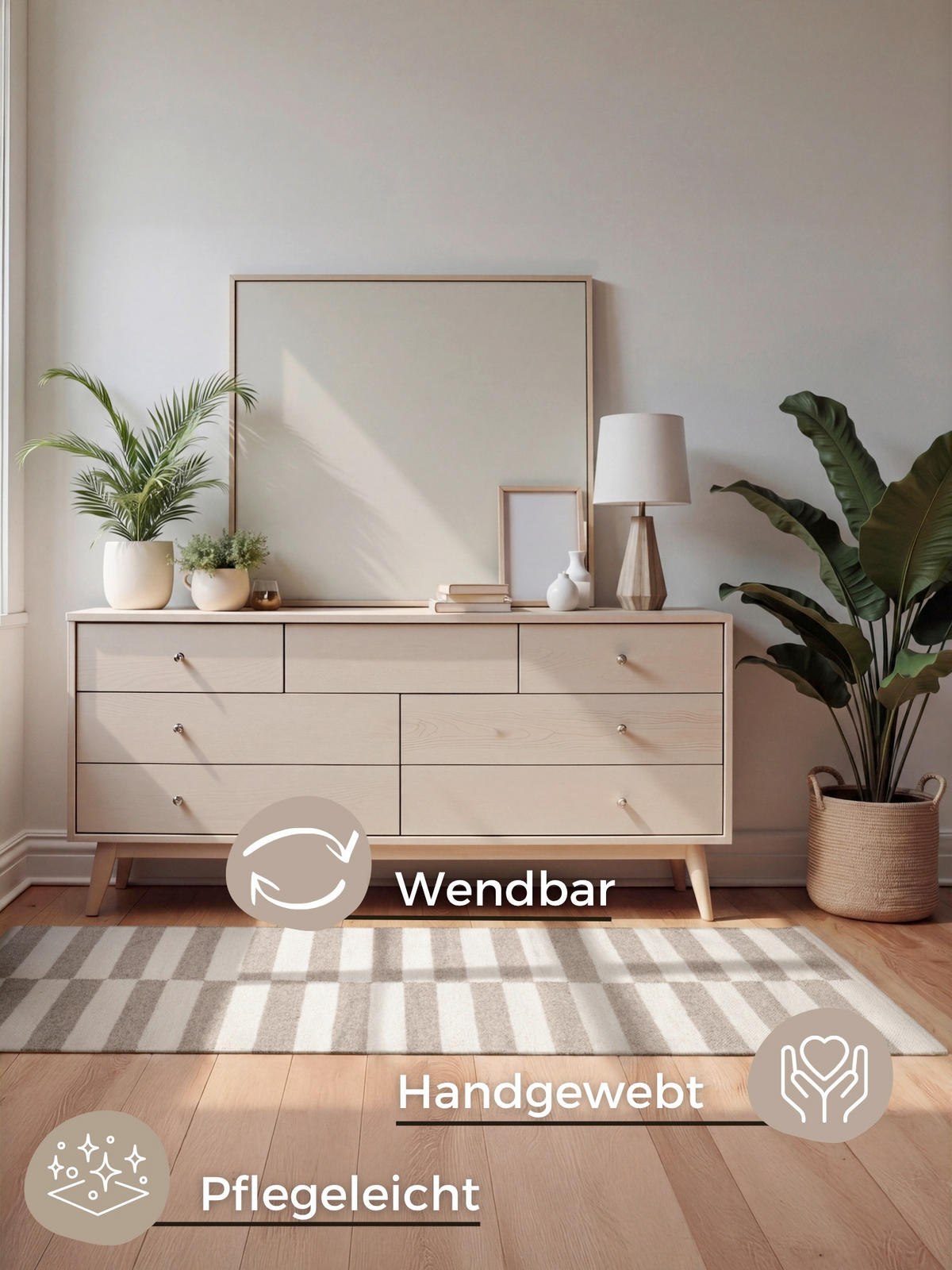 HANDWEBTEPPICH 80/150 cm Vika Weiß, Greige rechteckig  - Greige/Weiß, Basics, Textil (80/150cm) - Hanse Home