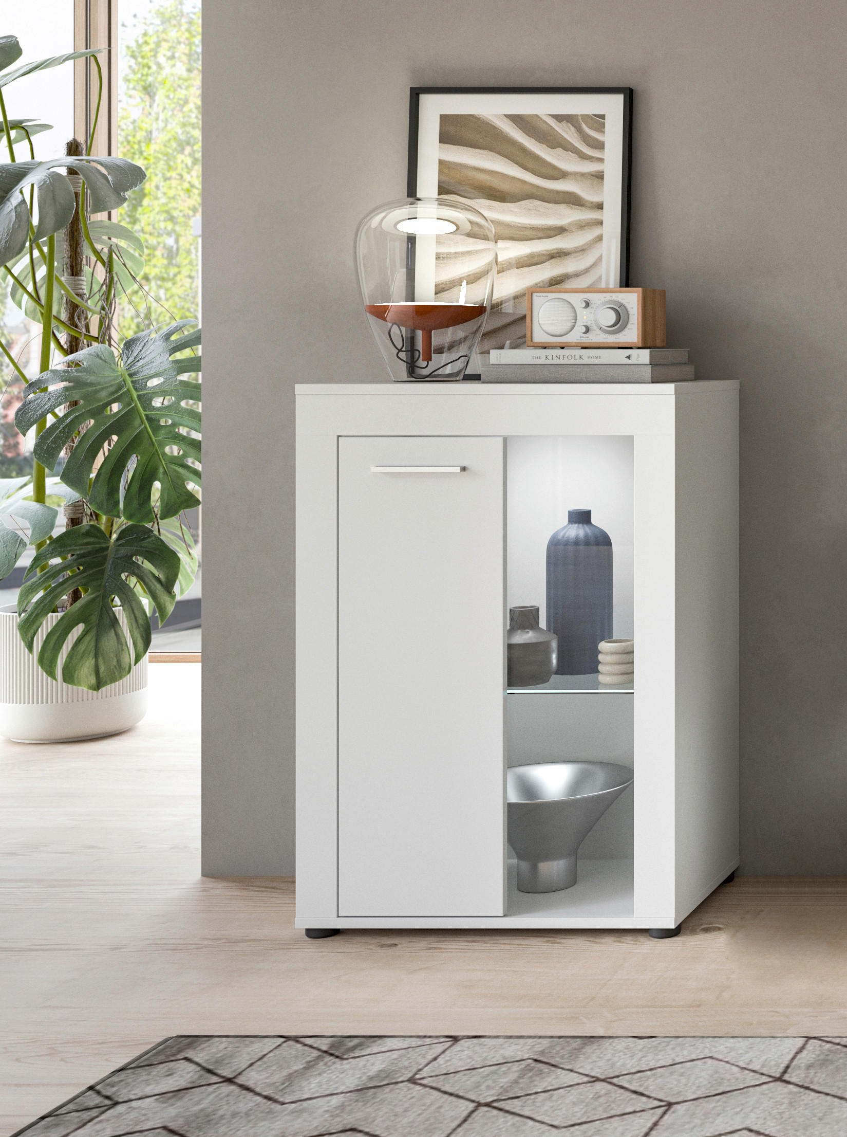 VITRINE in   - Silberfarben/Schwarz, Design, Glas/Holzwerkstoff (86/60/35cm) - MID.YOU
