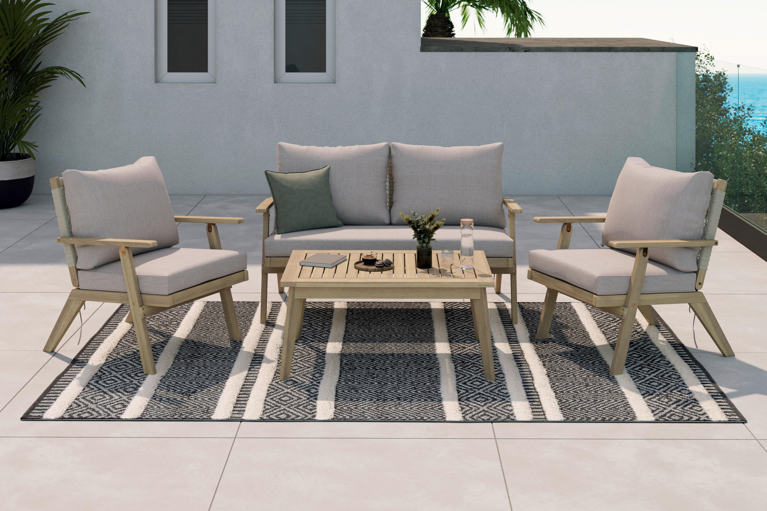KERTI BÚTORSZETT  - akácia színű/szürke, Modern, textil/fa (0cm) - Ambia Garden