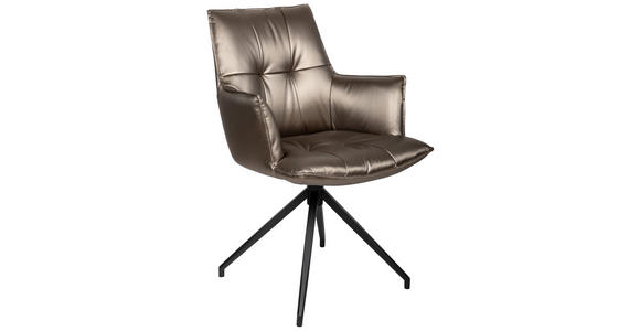 ARMLEHNSTUHL  Sitzfläche 360° drehbar, inklusive Armlehnen, automatische Rückholfunktion Lederlook  - Schwarz/Braun, Design, Textil/Metall (59/89,5/63cm) - Novel
