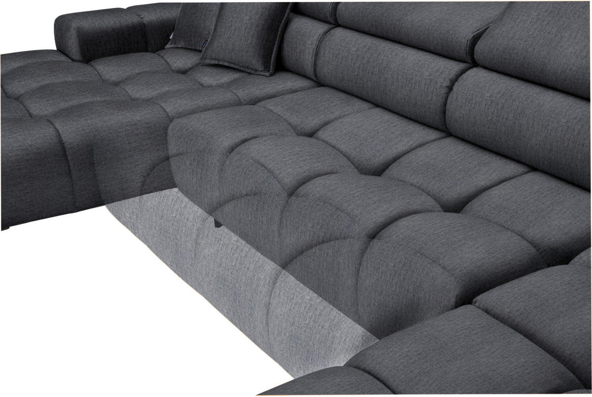 WOHNLANDSCHAFT in Samt, Webstoff Grau  - Schwarz/Grau, Design, Textil/Metall (177/385/216cm) - Welnova