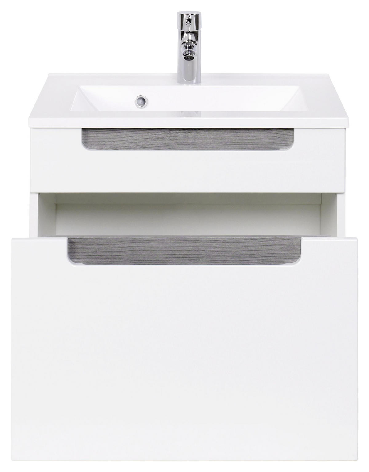Waschtischkombination in 60 cm  - Weiss/Silbereichenfarben, Modern, Holzwerkstoff/Stein (60cm) - Held