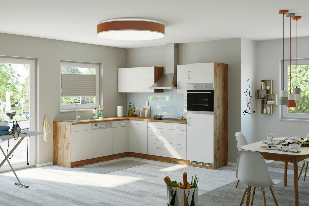 ECKKÜCHE 210/270 cm  in Weiß, Eiche Wotan  - Chromfarben/Eiche Wotan, MODERN, Holzwerkstoff/Metall (210/270cm) - Held