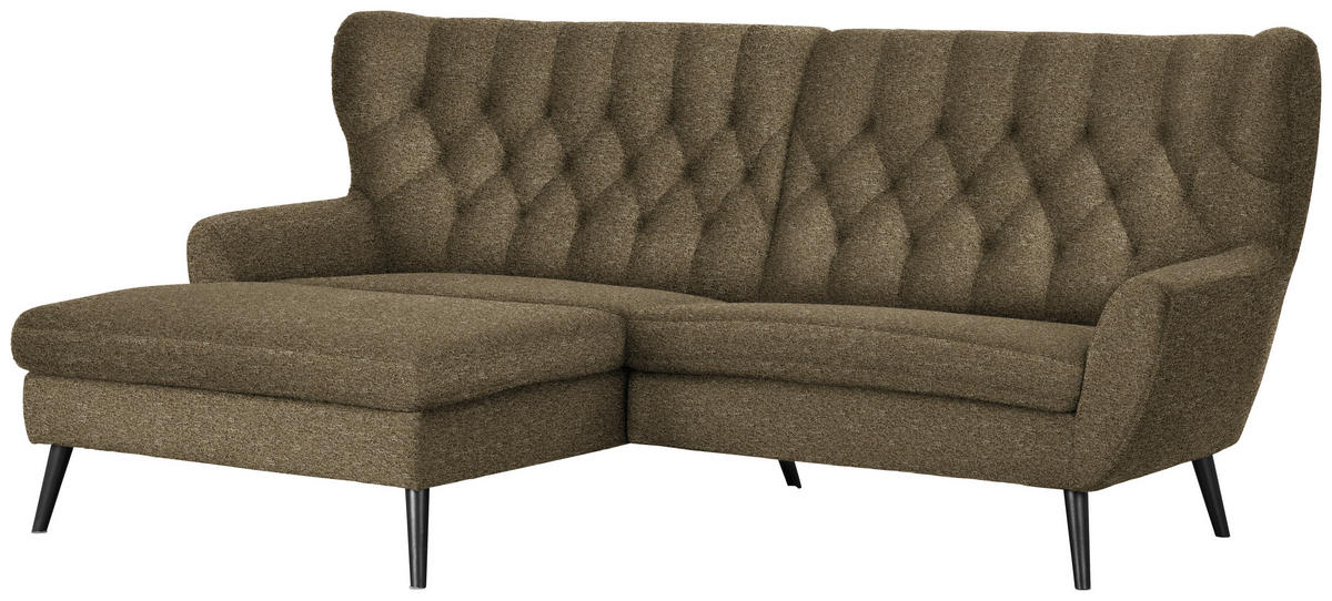 ECKSOFA  in Flachgewebe Olivgrün  165/237 cm  - Schwarz/Olivgrün, Design, Holz/Textil (165/237cm) - Stylife