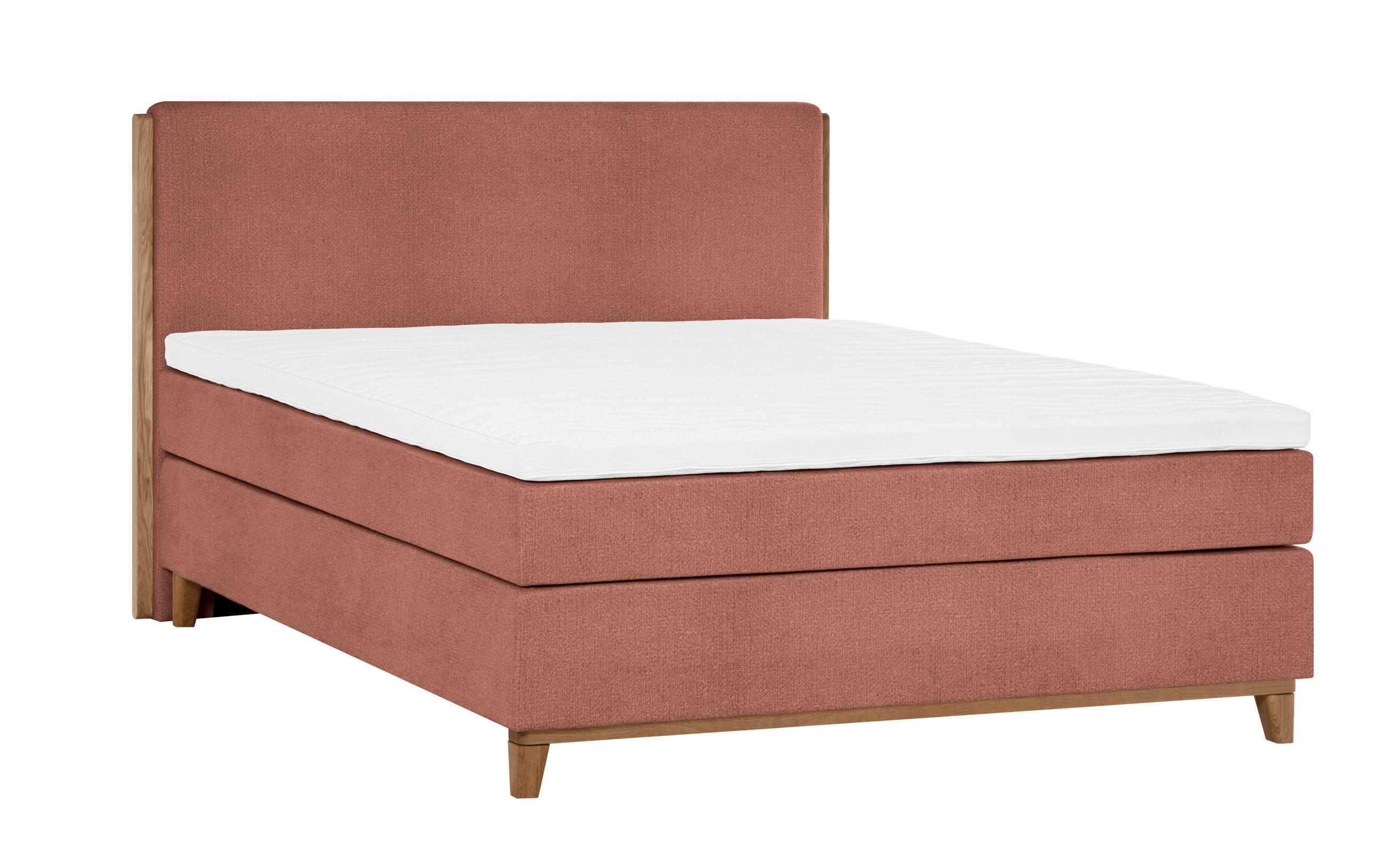 BOXSPRINGBETT 180/200 cm,  in Rot, Matratze, Topper, H5 + H5 = hart  - Eichefarben/Rot, KONVENTIONELL, Holz/Textil (180/200cm) - Welnova