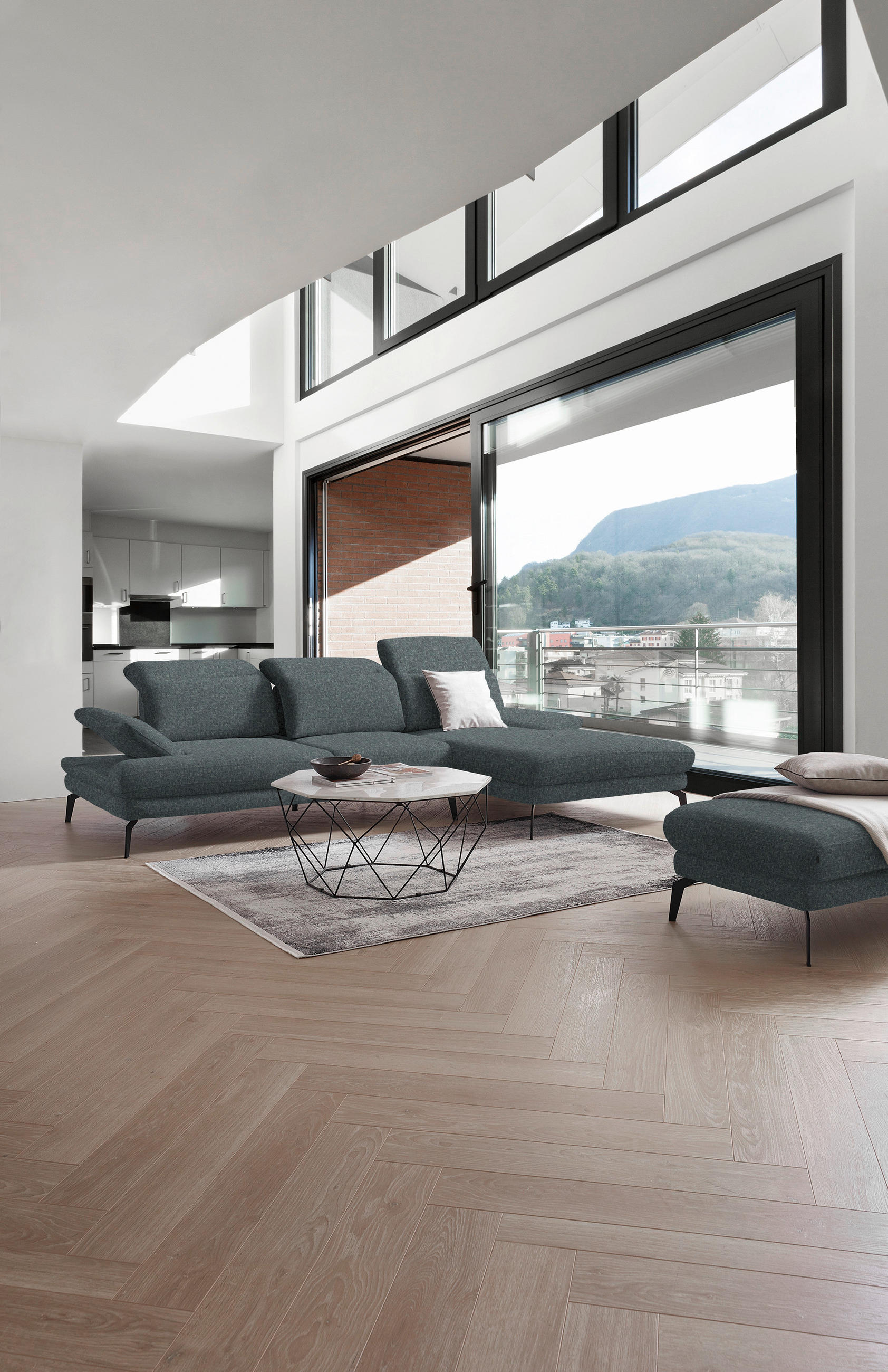 ECKSOFA in Webstoff Grau  - Schwarz/Grau, Design, Textil/Metall (289/180cm) - Stylife