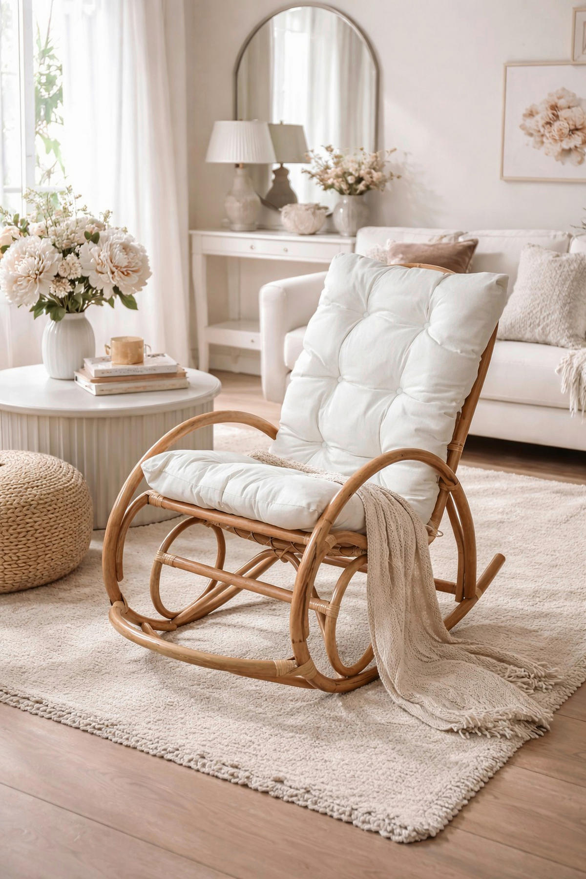 SCHAUKELSTUHL in Honig  - Creme/Honig, Natur, Holz/Textil (62/97/118cm) - MID.YOU