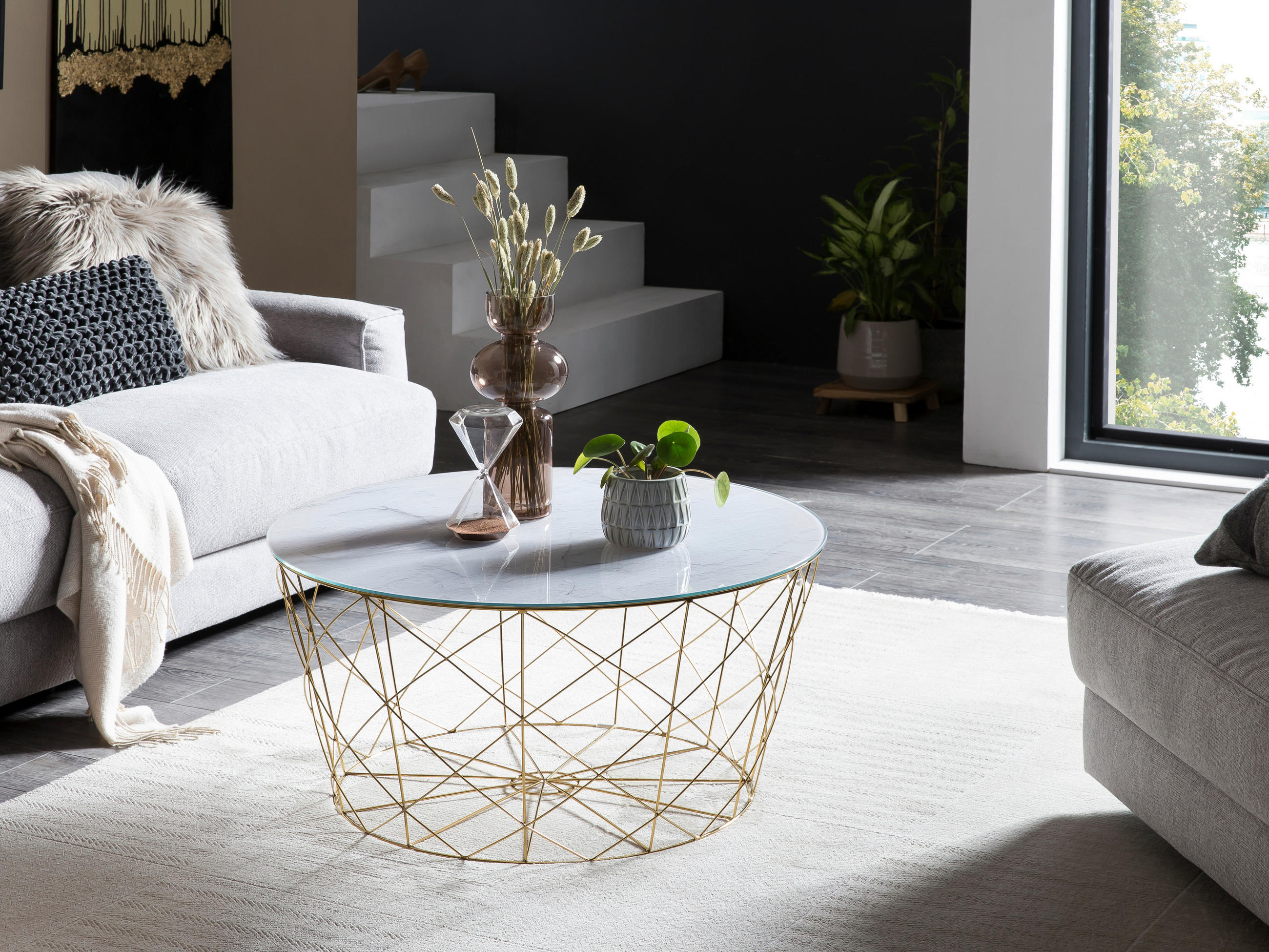 COUCHTISCH Sicherheitsglas 80/80/45 cm rund Weiß, Goldfarben  - Goldfarben/Weiß, Design, Glas/Metall (80/80/45cm) - Livetastic