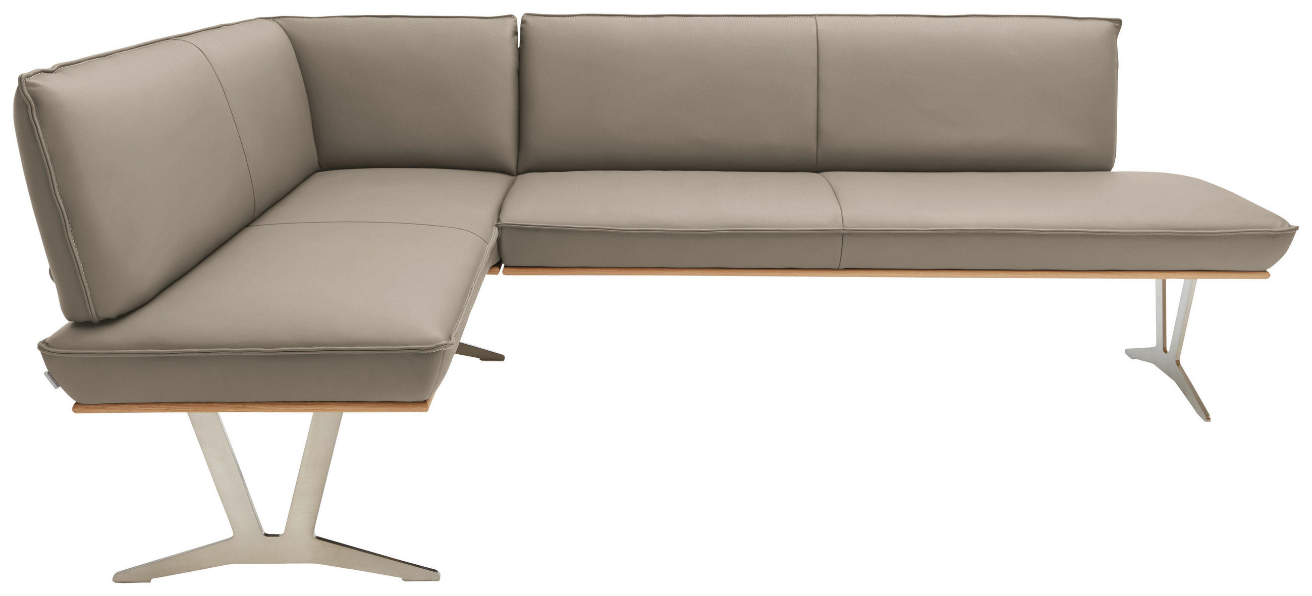 ECKBANK in Holz, Metall, Leder Taupe  - Taupe/Edelstahlfarben, Design, Leder/Holz (162/237cm) - Ambiente