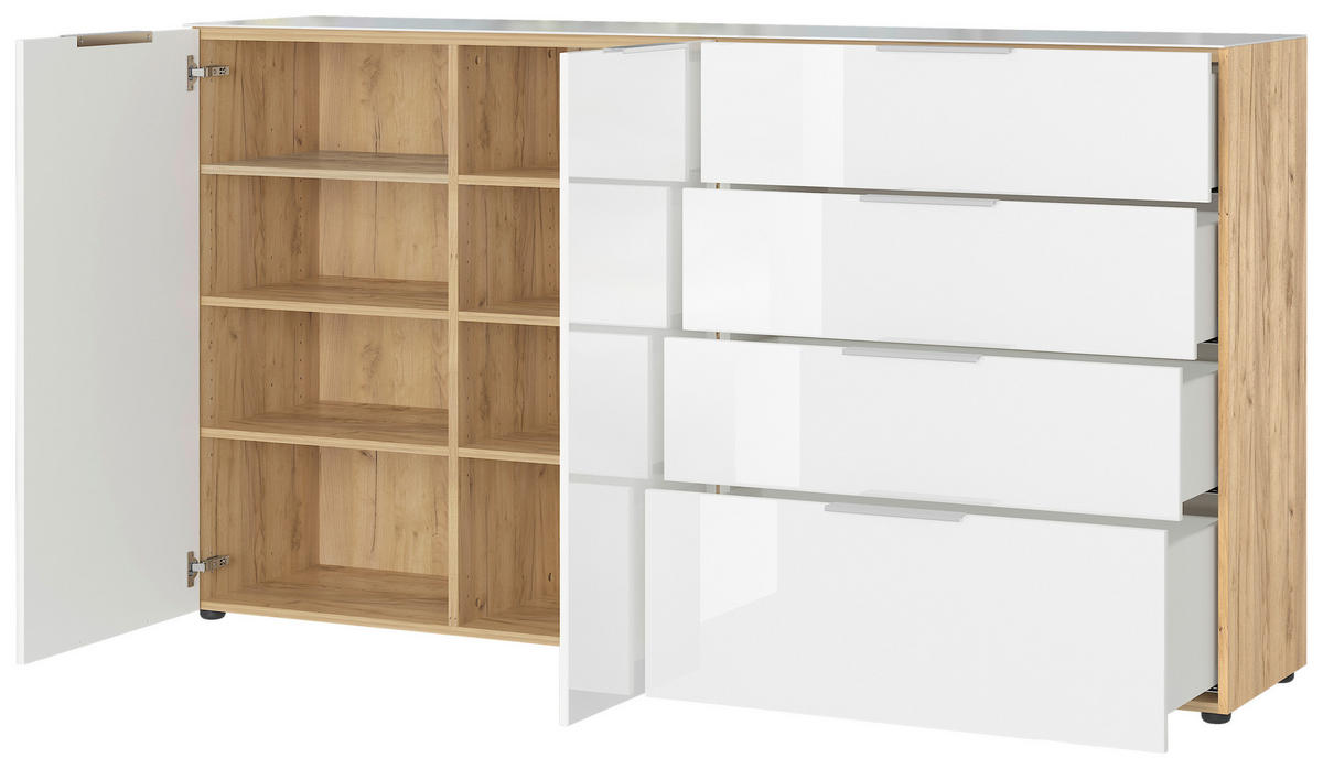 SIDEBOARD  in 184/102/42 cm  - Chromfarben/Eichefarben, KONVENTIONELL, Glas/Holzwerkstoff (184/102/42cm) - Germania