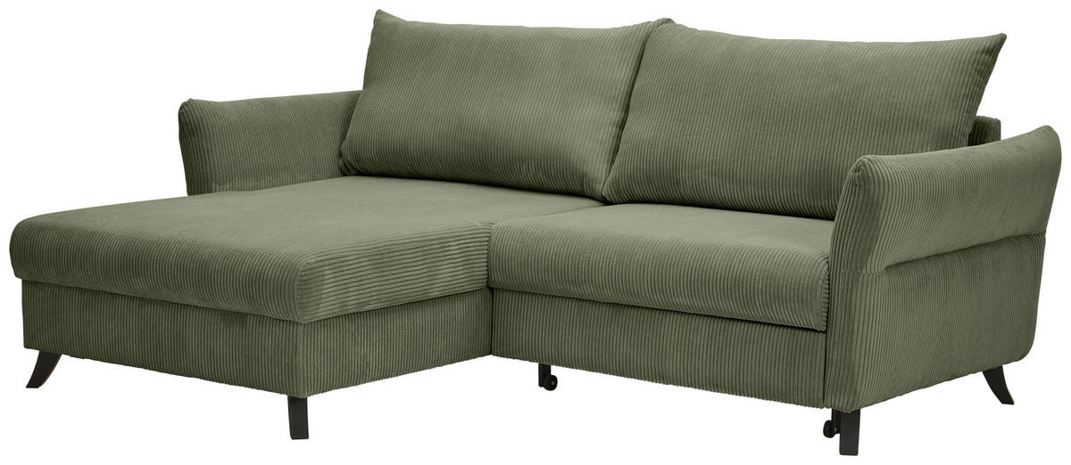 ECKSOFA Khaki Cord  - Khaki/Schwarz, ROMANTIK / LANDHAUS, Holz/Textil (245/159cm) - Stylife
