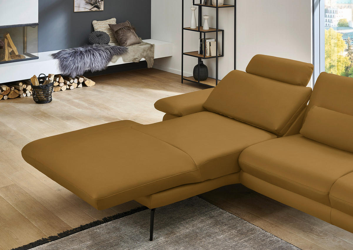 ECKSOFA in Echtleder Currygelb  - Currygelb/Schwarz, Design, Leder/Metall (180/310cm) - Dieter Knoll