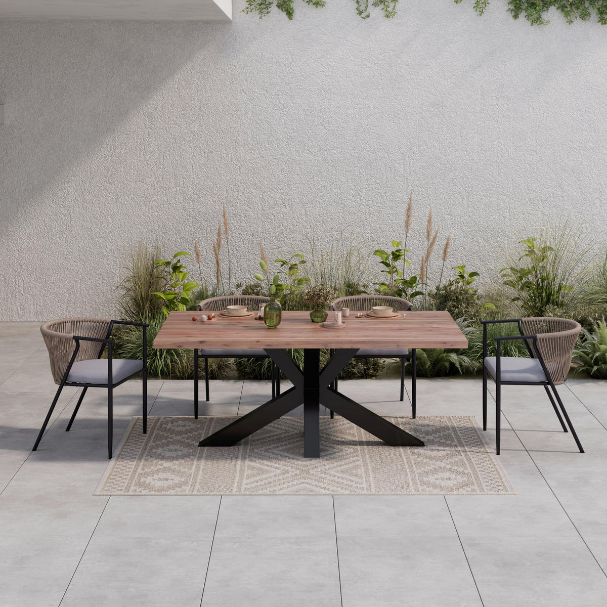 GARTENTISCH  - Akaziefarben, MODERN, Holz/Metall (180/76/100cm) - Ambia Garden