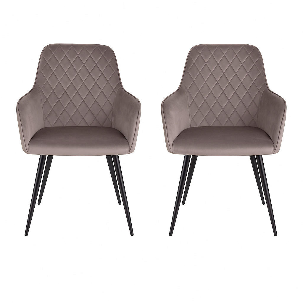 STOL MED ARMSTÖD SET 2 styck sammet  - gråbrun/svart, Modern, metall/textil (57/87/65cm) - MID.YOU