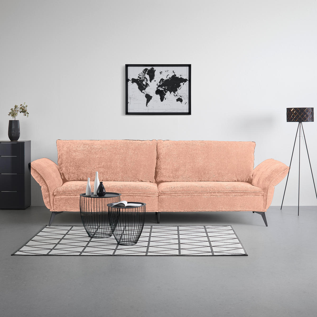 MEGASOFA Flachgewebe Altrosa  - Schwarz/Altrosa, Modern, Textil/Metall (272/87/107cm) - MID.YOU