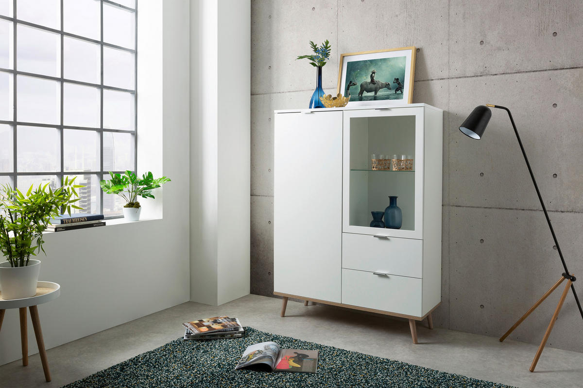 HIGHBOARD 100/140/40 cm  - Weiss/Eichefarben, Konventionell, Glas/Holz (100/140/40cm) - MID.YOU