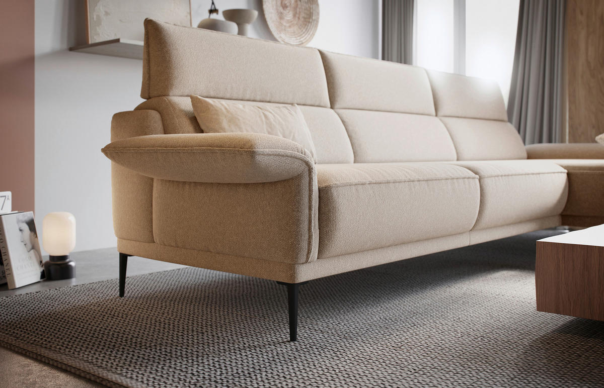 ECKSOFA in Bouclé Creme  - Creme/Schwarz, Modern, Textil/Metall (186/330cm) - Johann Jakob