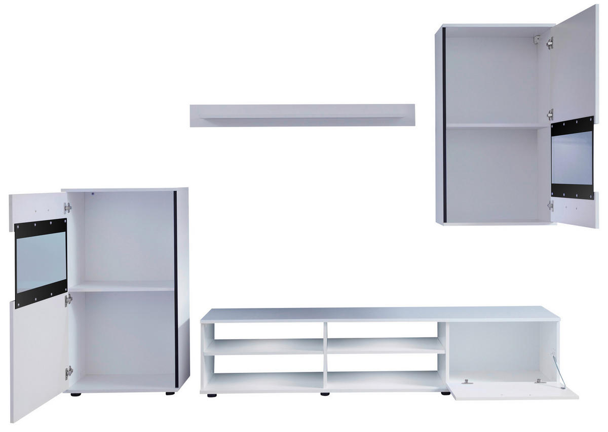 WOHNWAND  in Schwarz, Weiß  231/182/38 cm  - Schwarz/Weiß, KONVENTIONELL, Glas/Holzwerkstoff (231/182/38cm) - Boxxx