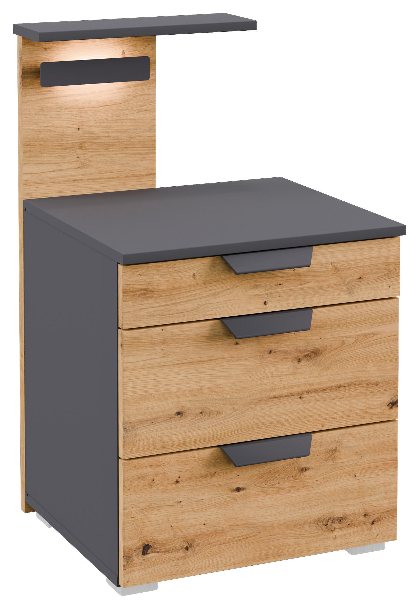 Nachkästchen Grau Metallic Dekor H: 80 Cm Karpo