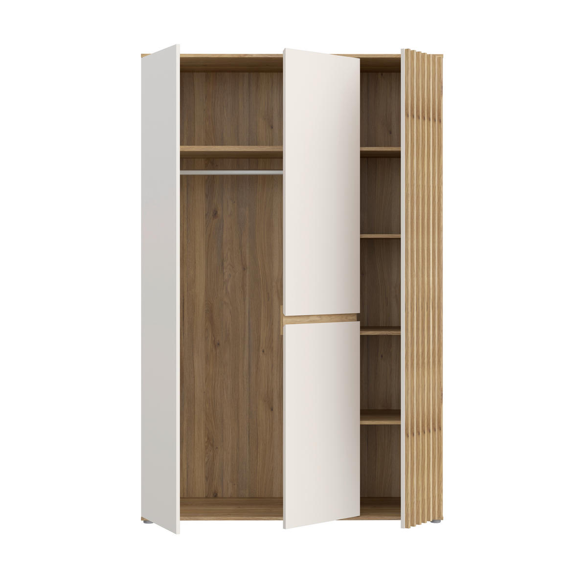 DULAP CU UȘI ROTATIVE culoare lemn stejar, nisipiu  - culoare lemn stejar/nisipiu, Basics, plastic/metal (128,7/200/54cm) - Hom`in