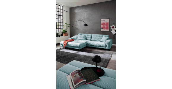 ECKSOFA Hellblau Cord - Schwarz/Hellblau, Design, Textil/Metall (207/296cm) - Dieter Knoll