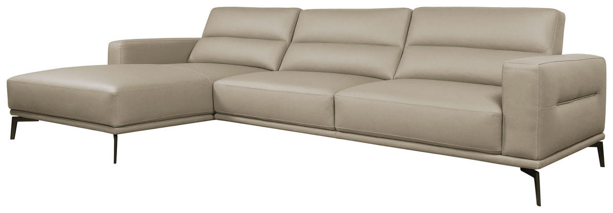 ECKSOFA Greige Echtleder  - Greige/Schwarz, MODERN, Leder/Holz (175/299cm) - Livetastic
