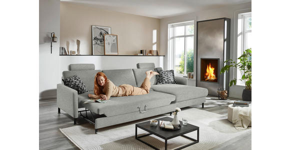 ECKSOFA  in Chenille, Flachgewebe Silberfarben  316/175 cm  - Silberfarben/Schwarz, Design, Textil/Metall (316/175cm) - Dieter Knoll