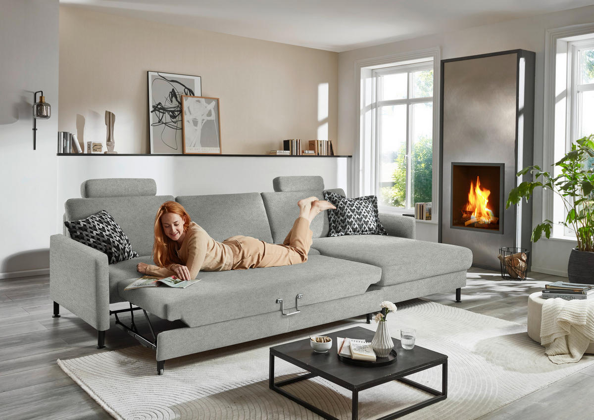 ECKSOFA  in Chenille, Flachgewebe Silberfarben  316/175 cm  - Silberfarben/Schwarz, Design, Textil/Metall (316/175cm) - Dieter Knoll