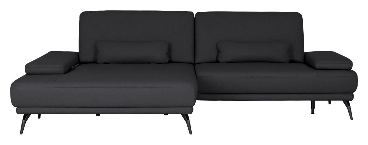 ECKSOFA Echtleder Anthrazit  - Anthrazit/Schwarz, Konventionell, Leder/Metall (180/301cm) - Joop!