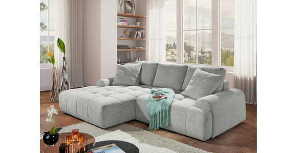 Ecksofa mit Funktion Creme Flachgewebe Zierkissen, Rückenkissen, Bettkasten, Schlaffunktion, Rücken echt, Liegefläche im Originalstoff  - Creme/Schwarz, KONVENTIONELL, Kunststoff/Textil (190/277cm) - Carryhome