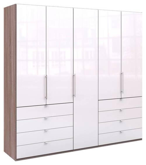 FALTTÜRENSCHRANK 250/236/58 cm 3-türig Weiß, Trüffeleichefarben  - Chromfarben/Trüffeleichefarben, KONVENTIONELL, Glas/Holzwerkstoff (250/236/58cm) - Venda