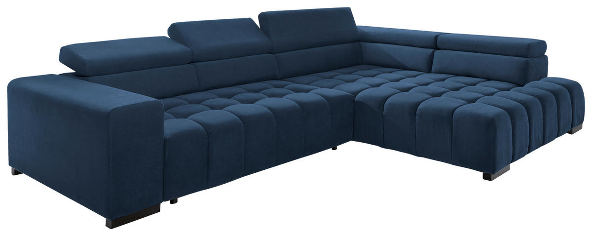 ECKSCHLAFSOFA in Blau Textil   - Blau/Schwarz, Design, Holz/Textil (307/201cm) - Livetastic