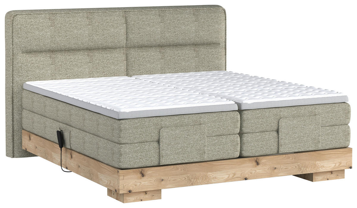 BOXSPRINGBETT 180/200 cm  in Eichefarben, Olivgrün  - Eichefarben/Olivgrün, Natur, Holz/Textil (180/200cm) - Valnatura