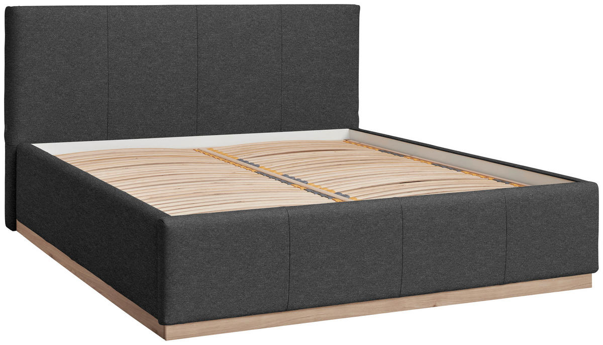 POLSTERBETT Beleuchtung, Lattenrost, Bettkasten Anthrazit 200/200 cm  - Birkefarben/Anthrazit, Design, Holz/Holzwerkstoff (200/200cm) - Lomoco